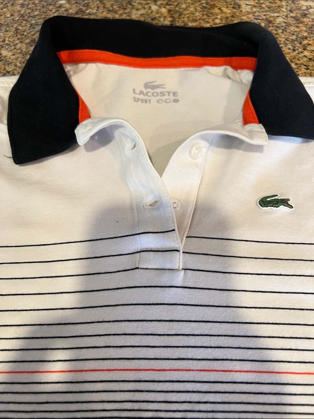 Lacoste White Striped Polo with Collar and  Trim